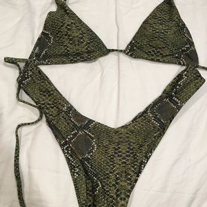 Zaful green cheeky bikini snake skin